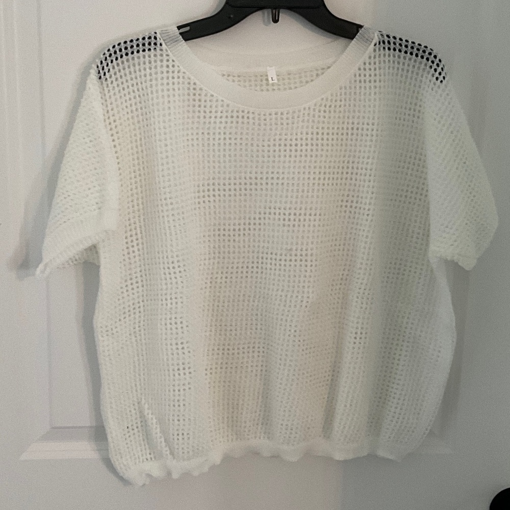 Amazon White Short Sleeve Mesh Top